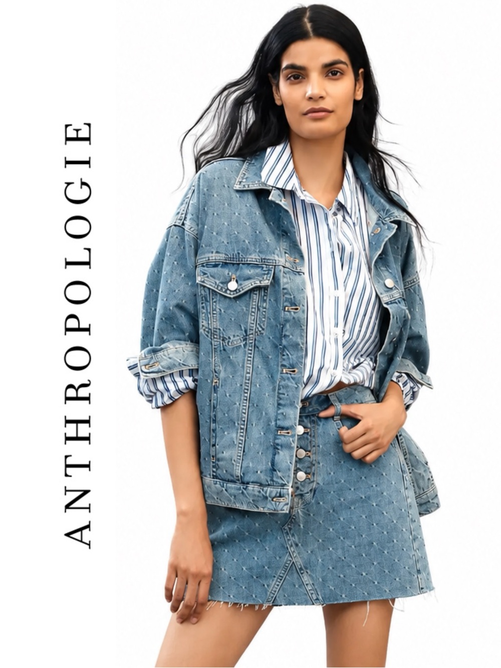 Anthropologie Pilcro Jacquard Denim Mini Skirt